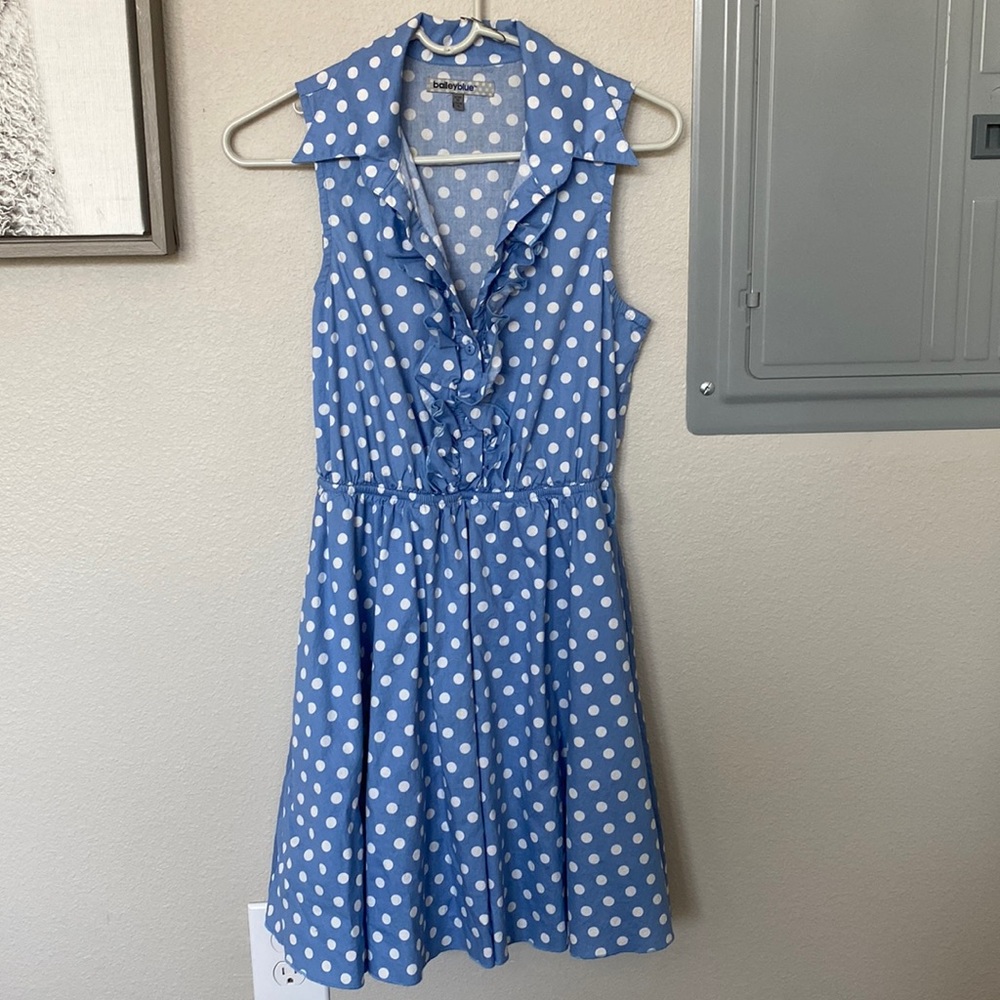 Baby blue with white polka dots dress, medium